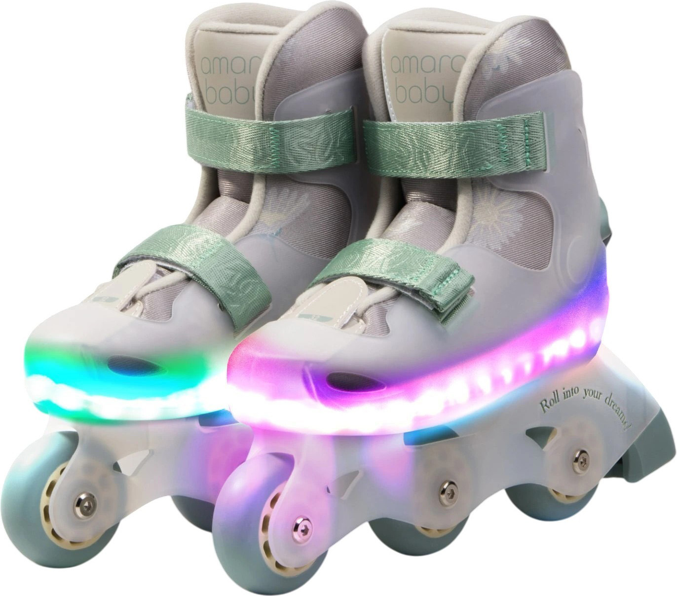 Роликовые коньки Amarobaby Wish / AB25-35WH/0313-33 (бежевый/зеленый, р. 33-34)