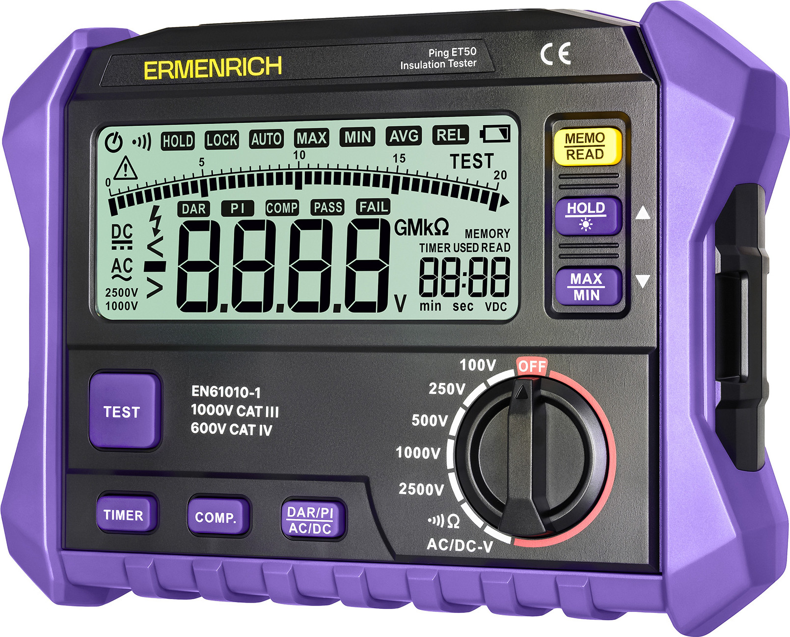 Тестер сопротивления изоляции Ermenrich Ping ET50 / 86320 (фиолетовый)