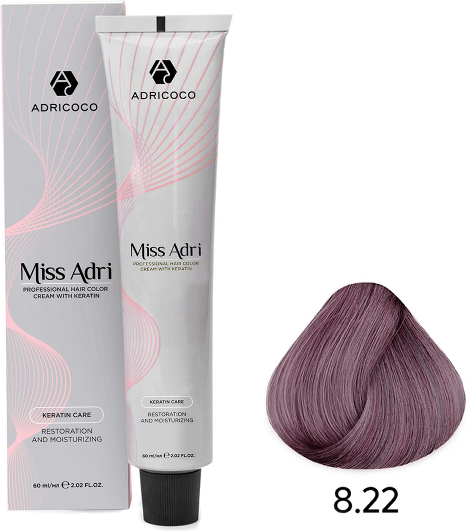Крем-краска для волос Adricoco Miss Adri с кератином 8.22 (60мл, светлый блонд интенсивный фиолетовый)