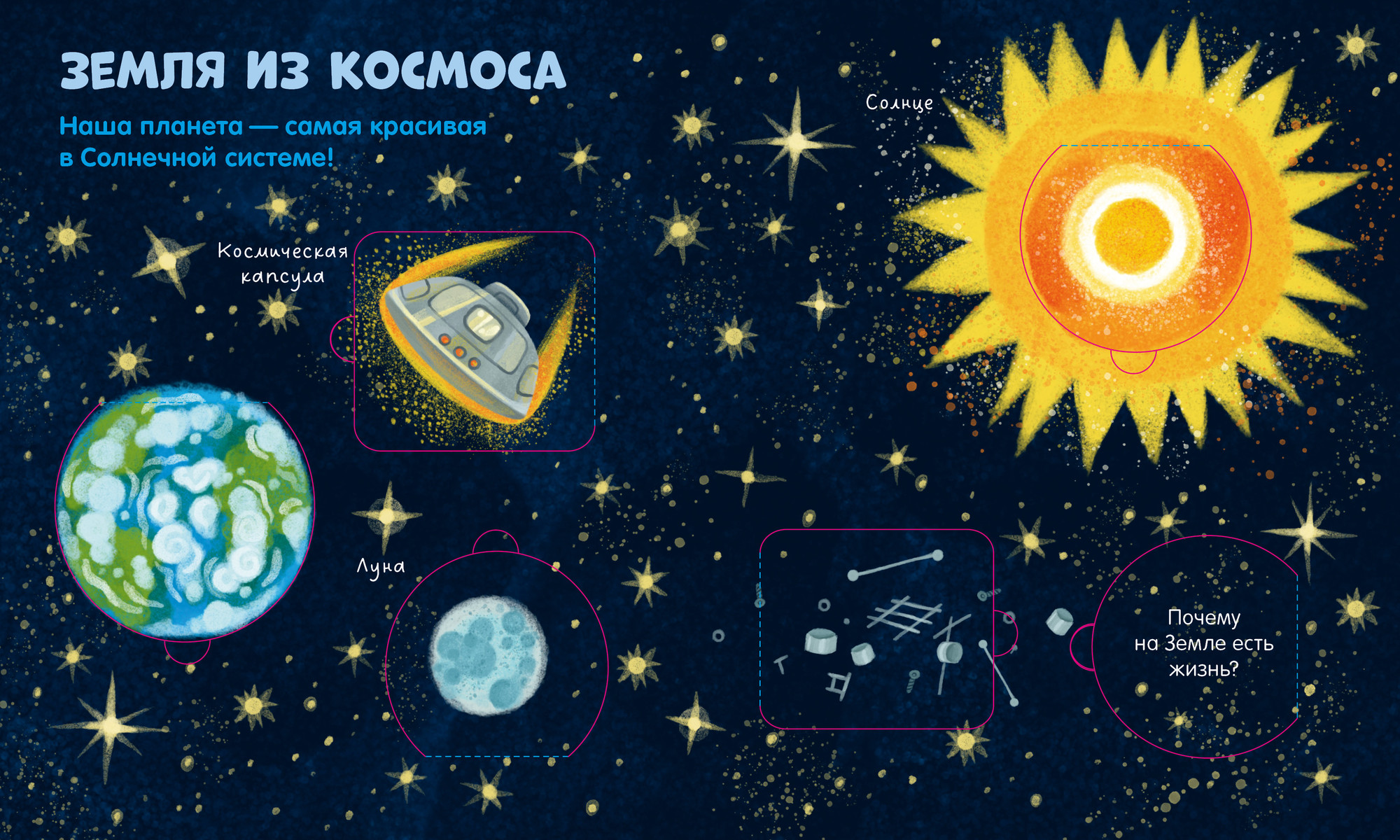 Развивающая книга CLEVER Книжка с окошками. Космос, твердая обложка — фото 4
