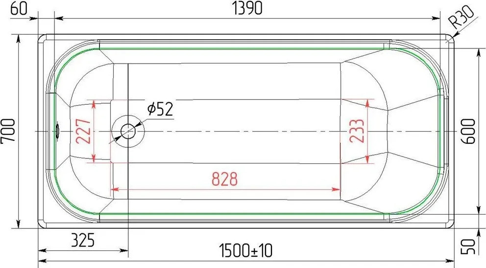 Ванна чугунная Универсал Ностальжи-У 150x70 (1 сорт без ножек с сифоном 21Y11030) — фото 4