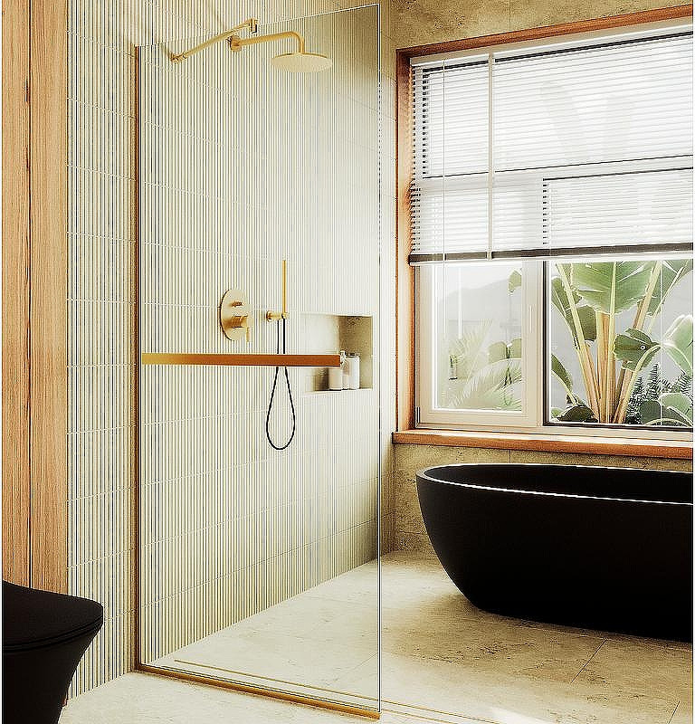 Душевая стенка MaybahGlass 79x195 / MGD-726-3у (прозрачное стекло/золото)