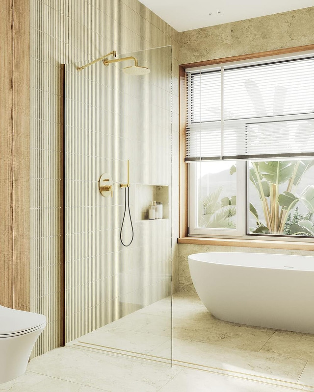 Душевая стенка MaybahGlass 99x195 / MGD-1352-3ш (прозрачное стекло/золото)