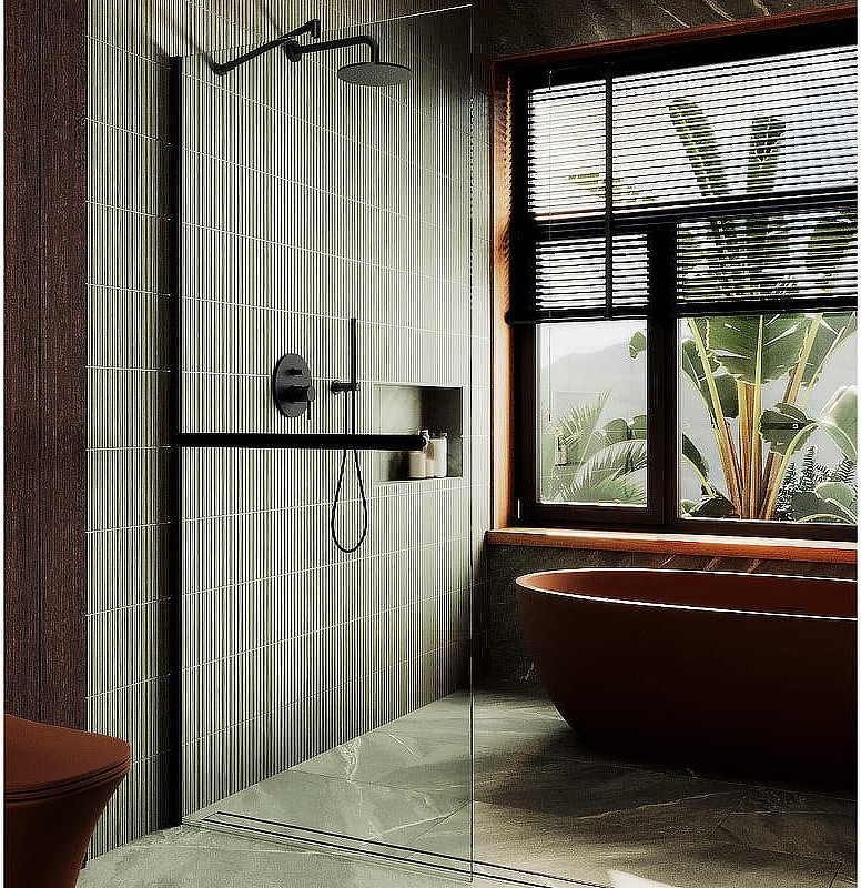 Душевая стенка MaybahGlass 99x195 / MGD-1418-6ш (прозрачное стекло/черный)