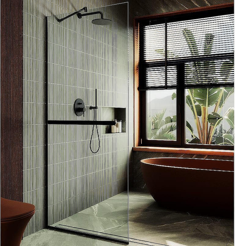 Душевая стенка MaybahGlass 99x195 / MGD-1418-6у (прозрачное стекло/черный)