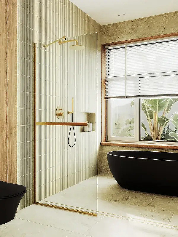 Душевая стенка MaybahGlass 99x195 / MGD-1418-3у (прозрачное стекло/золото)