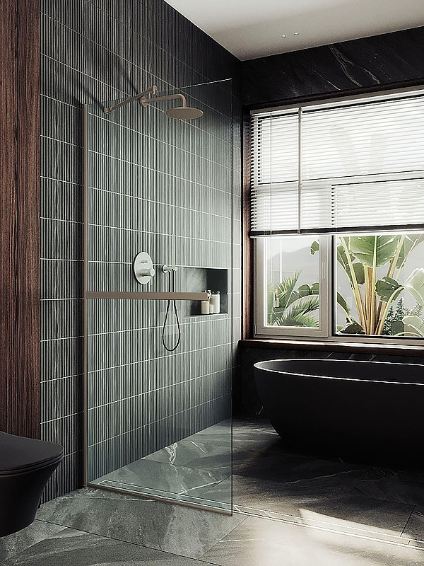 Душевая стенка MaybahGlass 99x195 / MGD-1418-2у (прозрачное стекло/бронза)