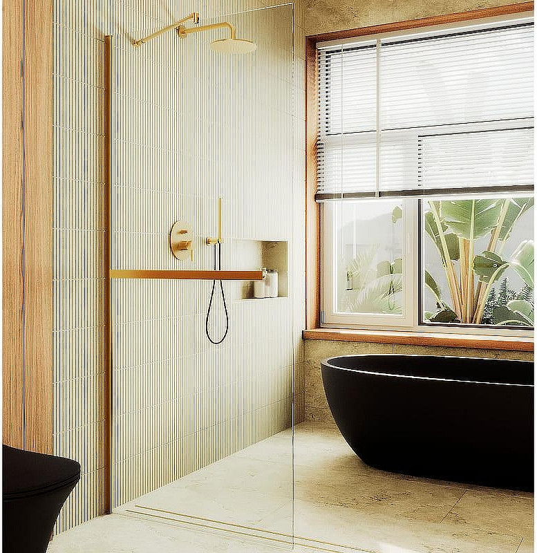 Душевая стенка MaybahGlass 99x195 / MGD-1418-3ш (прозрачное стекло/золото)