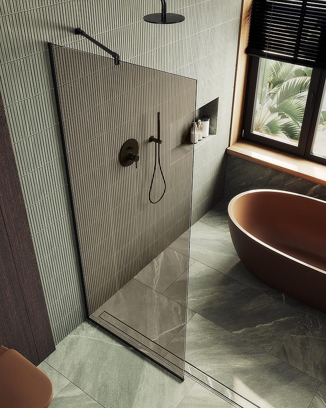 Душевая стенка MaybahGlass 99x195 / MGD-1353-6у (бронзовое стекло/черный) — фото 3