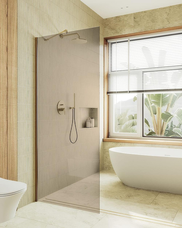 Душевая стенка MaybahGlass 99x195 / MGD-1353-3ш (бронзовое стекло/золото)