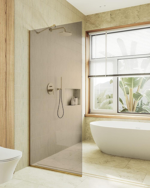 Душевая стенка MaybahGlass 99x195 / MGD-1353-3у (бронзовое стекло/золото)