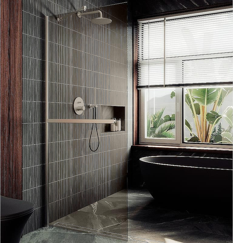 Душевая стенка MaybahGlass 99x195 / MGD-1459-5ш (бронзовое стекло/хром матовый)