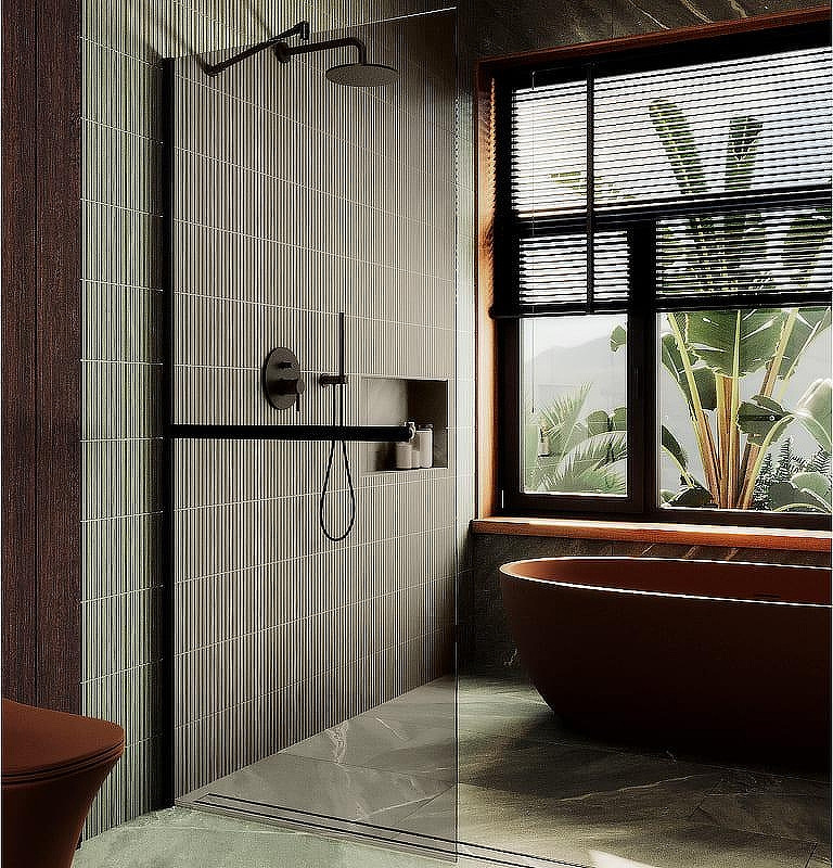 Душевая стенка MaybahGlass 99x195 / MGD-1459-6ш (бронзовое стекло/черный)