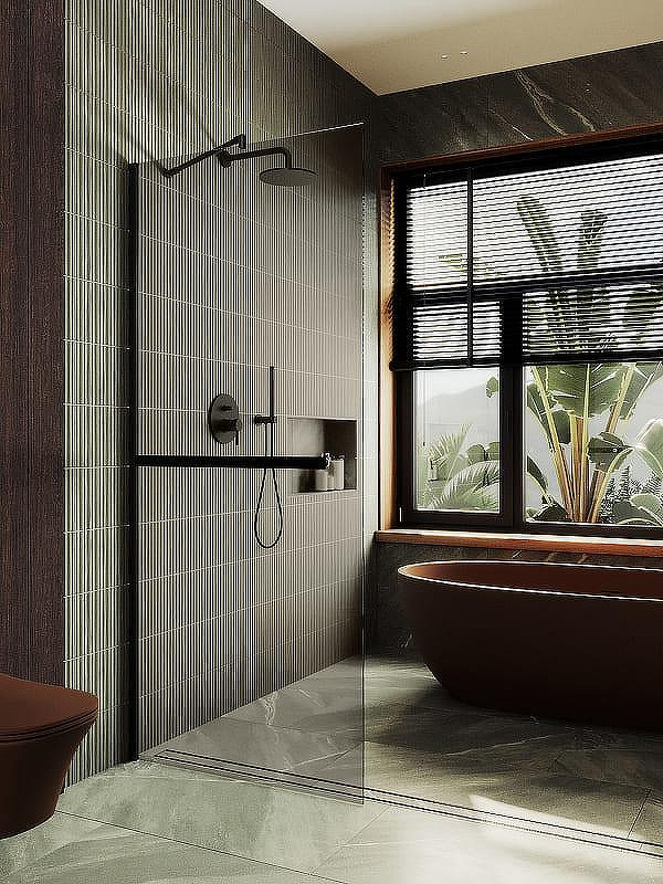 Душевая стенка MaybahGlass 99x195 / MGD-1459-6ш (бронзовое стекло/черный) — фото 2