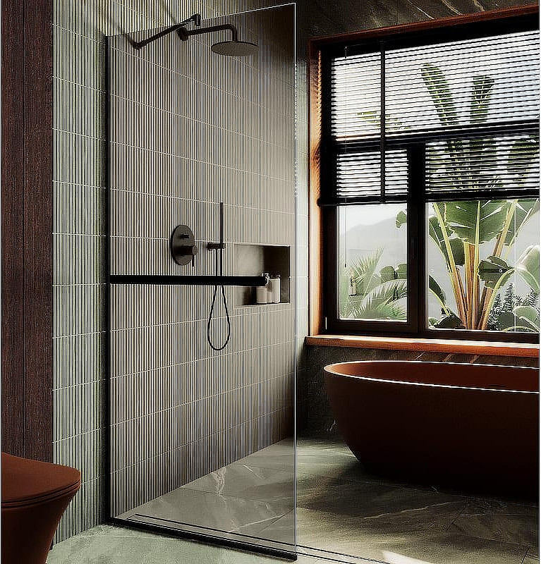 Душевая стенка MaybahGlass 99x195 / MGD-1459-6у (бронзовое стекло/черный)