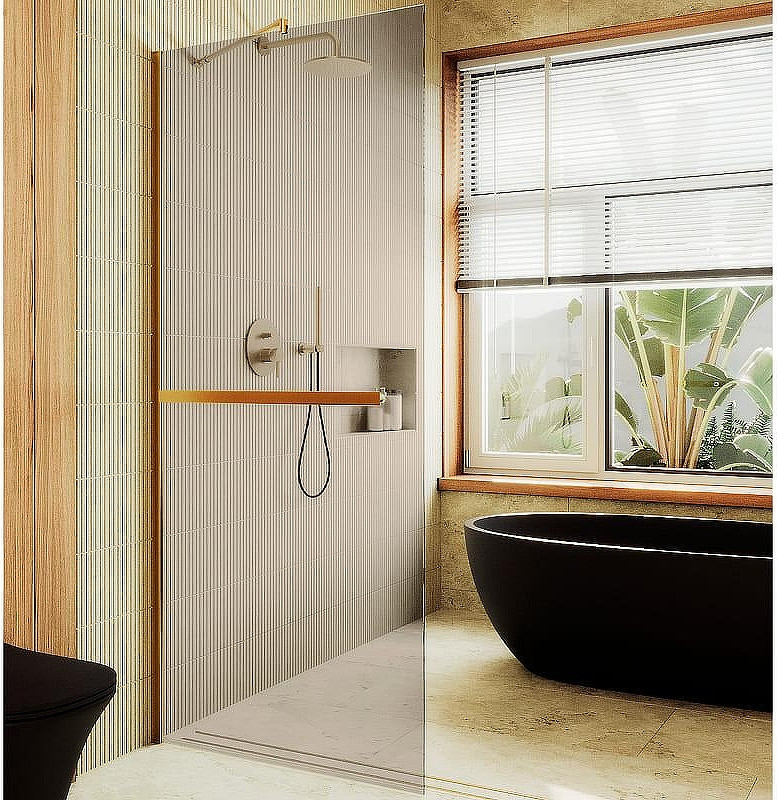 Душевая стенка MaybahGlass 99x195 / MGD-1459-3ш (бронзовое стекло/золото)