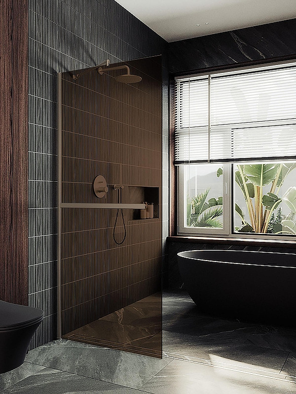 Душевая стенка MaybahGlass 99x195 / MGD-1459-2ш (бронзовое стекло/бронзовый)