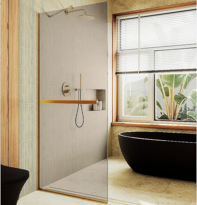 Душевая стенка MaybahGlass 99x195 / MGD-1459-3у (бронзовое стекло/золото)