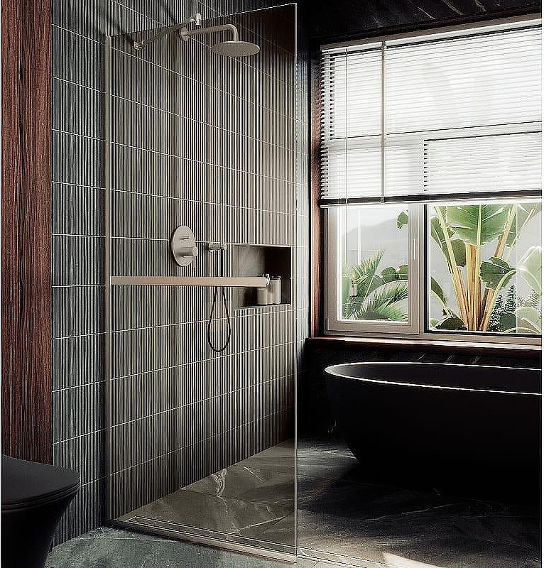 Душевая стенка MaybahGlass 99x195 / MGD-1459-5у (бронзовое стекло/хром матовый)