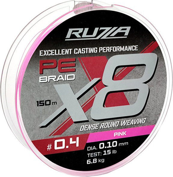 Леска плетеная RUZZA X8 150м Pink 0.10мм 6.8кг/15lb / RBX8P-010