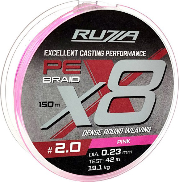 Леска плетеная RUZZA X8 150м Pink 0.23мм 19.1кг/42lb / RBX8P-023