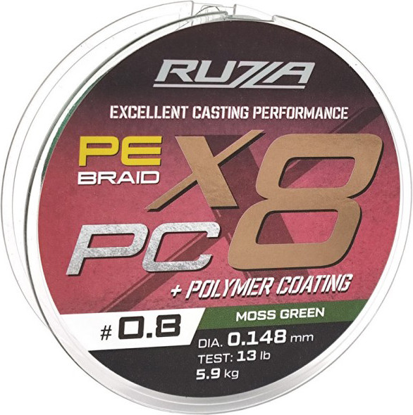 Леска плетеная RUZZA X8 PC 150м Moss Green 0.148мм 5.9кг/13lb / RBX8PCG-148