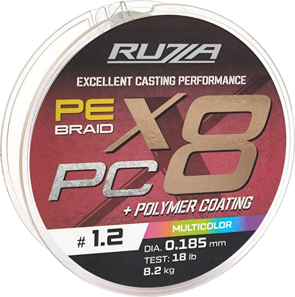 Леска плетеная RUZZA X8 PC 150м Multicolor 0.185мм 8.2кг/18lb / RBX8PCM-185