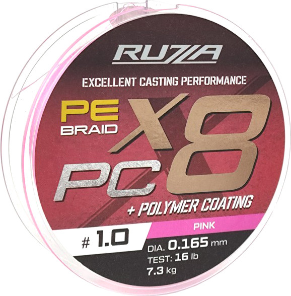 Леска плетеная RUZZA X8 PC 150м Pink 0.165мм 7.3кг/16lb / RBX8PCP-165