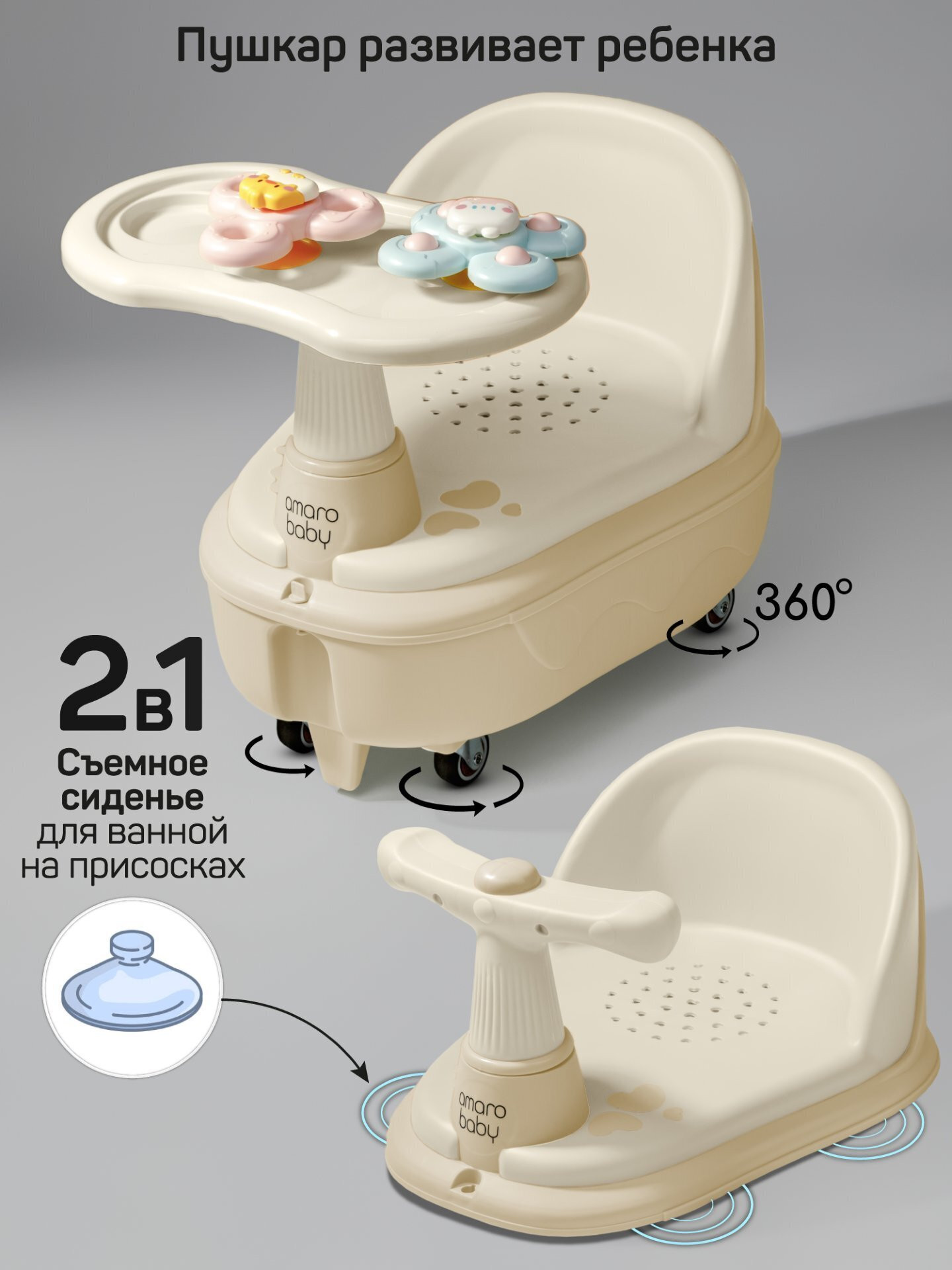 Каталка детская Amarobaby Swimmy / AB25-7SW/03 (бежевый) — фото 3