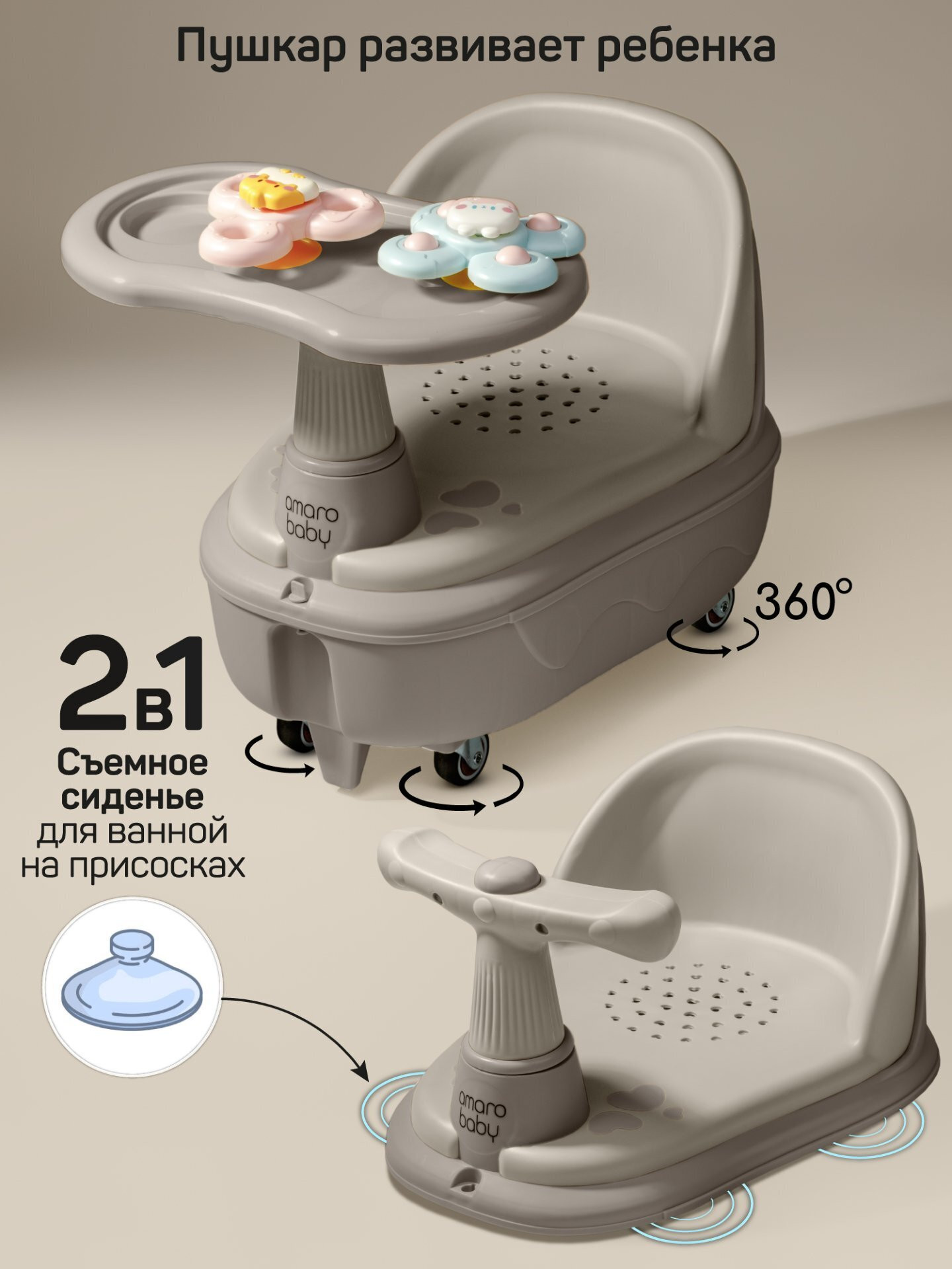 Каталка детская Amarobaby Swimmy / AB25-7SW/11 (серый) — фото 3