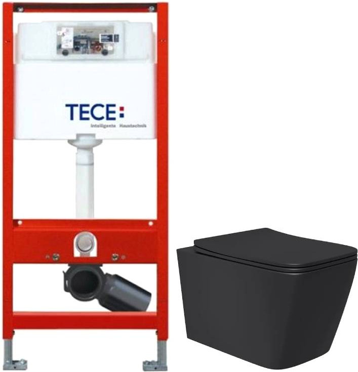 Унитаз подвесной с инсталляцией Lauter Magdeburg 21103EC + TECE Profil 9300302 (черный матовый)