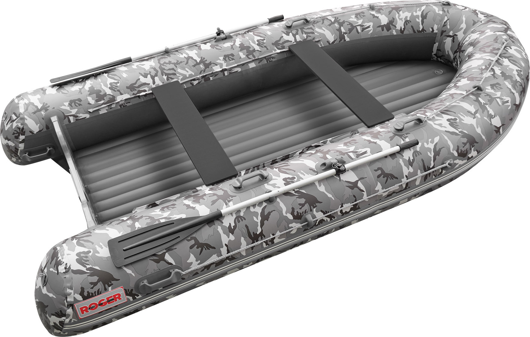 Надувная лодка Roger Boat Sfera 4000 (безконусная, средний киль, серый камуфляж/графит комби)