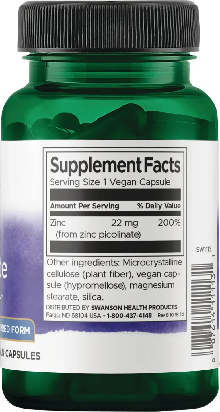 Минерал Swanson Zinc Picolinate Perfect 22mg (60 капсул) — фото 2