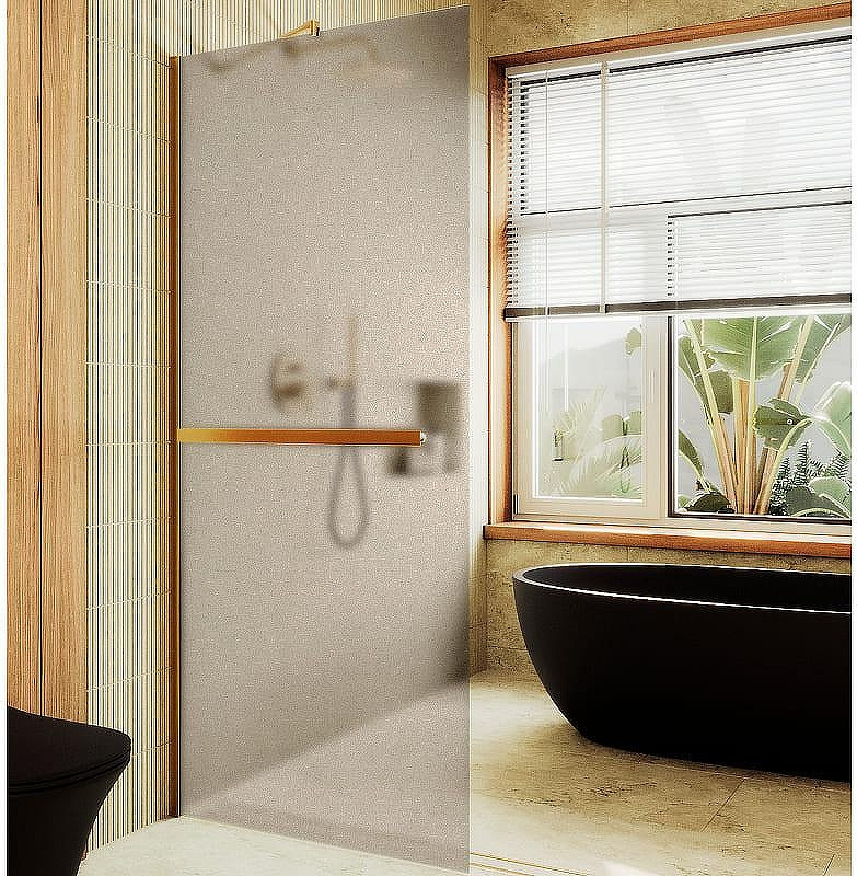 Душевая стенка MaybahGlass 99x195 / MGD-1460-3ш (бронзовое матовое стекло/золото)
