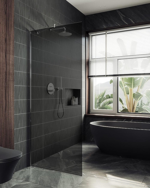 Душевая стенка MaybahGlass 99x195 / MGD-1355-5ш (графитовое стекло/хром матовый)