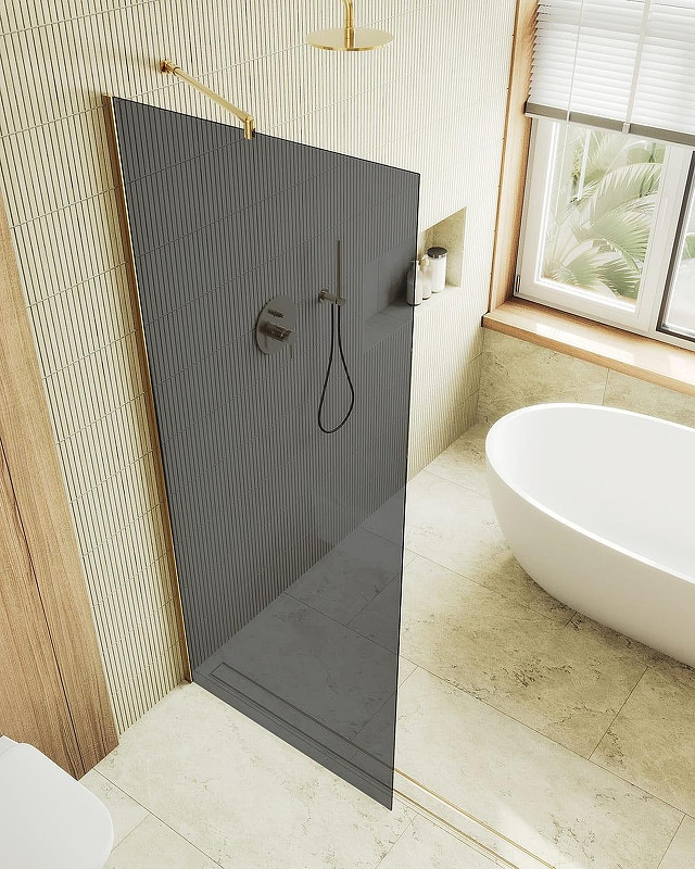 Душевая стенка MaybahGlass 99x195 / MGD-1355-3ш (графитовое стекло/золото) — фото 4