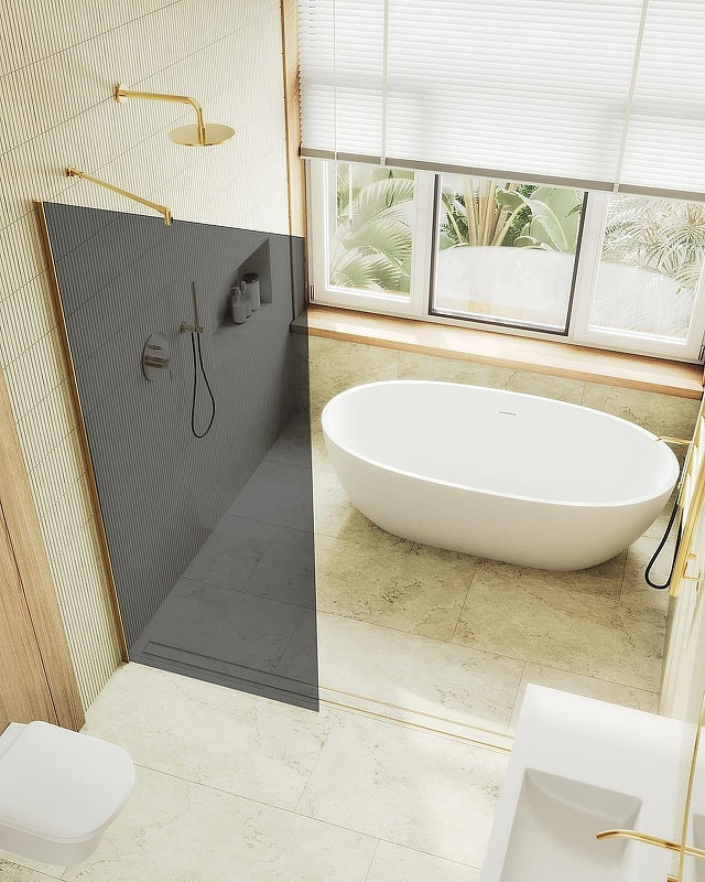 Душевая стенка MaybahGlass 99x195 / MGD-1355-3ш (графитовое стекло/золото) — фото 3