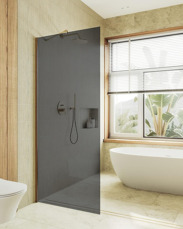 Душевая стенка MaybahGlass 99x195 / MGD-1355-3ш (графитовое стекло/золото)