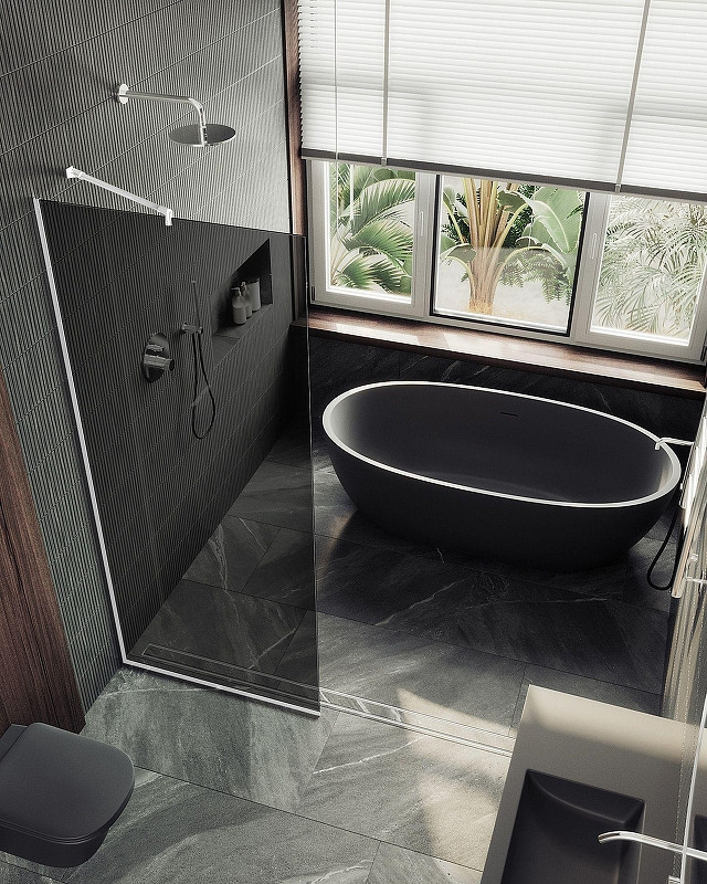 Душевая стенка MaybahGlass 99x195 / MGD-1355-1у (графитовое стекло/белый матовый)