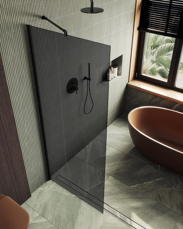 Душевая стенка MaybahGlass 99x195 / MGD-1355-6ш (графитовое стекло/черный) — фото 3