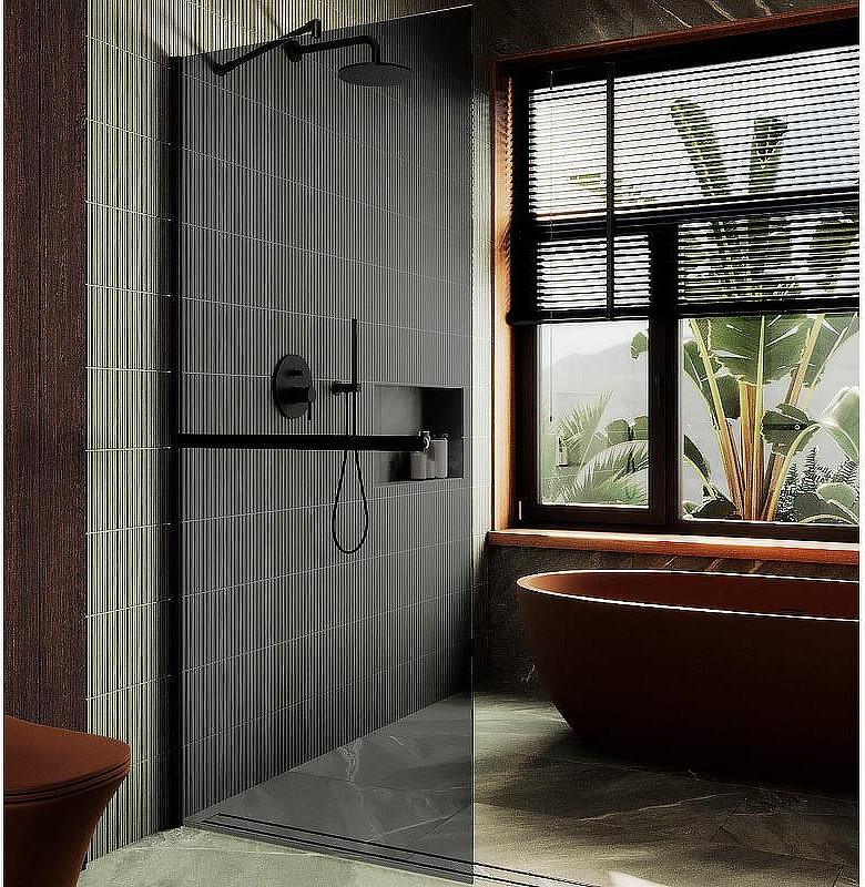 Душевая стенка MaybahGlass 99x195 / MGD-1461-6ш (графитовое стекло/черный)