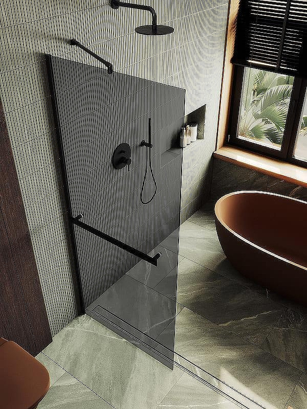 Душевая стенка MaybahGlass 99x195 / MGD-1461-6ш (графитовое стекло/черный) — фото 3