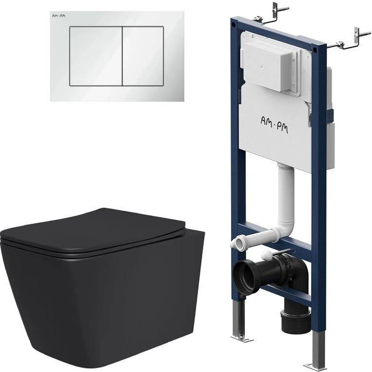 Унитаз подвесной с инсталляцией Lauter Magdeburg 21103EC + I012709 + PrimeFit S I090201 (черный матовый с кнопкой смыва белый глянцевый)