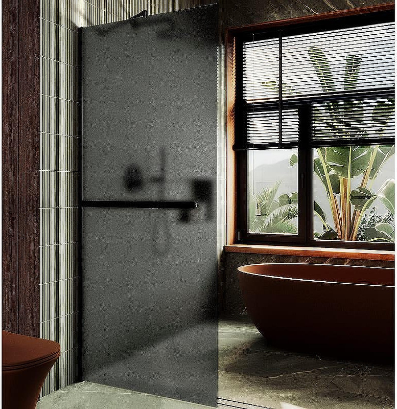 Душевая стенка MaybahGlass 99x195 / MGD-1462-6ш (графитовое матовое стекло/черный)