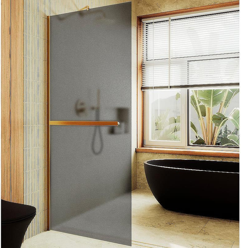 Душевая стенка MaybahGlass 99x195 / MGD-1462-3ш (графитовое матовое стекло/золото)