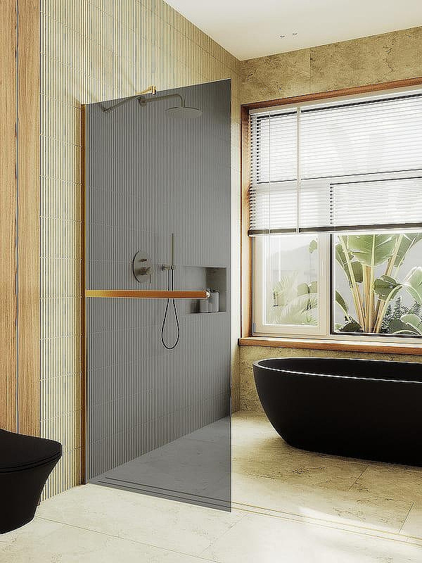 Душевая стенка MaybahGlass 99x195 / MGD-1461-3ш (графитовое стекло/золото) — фото 4
