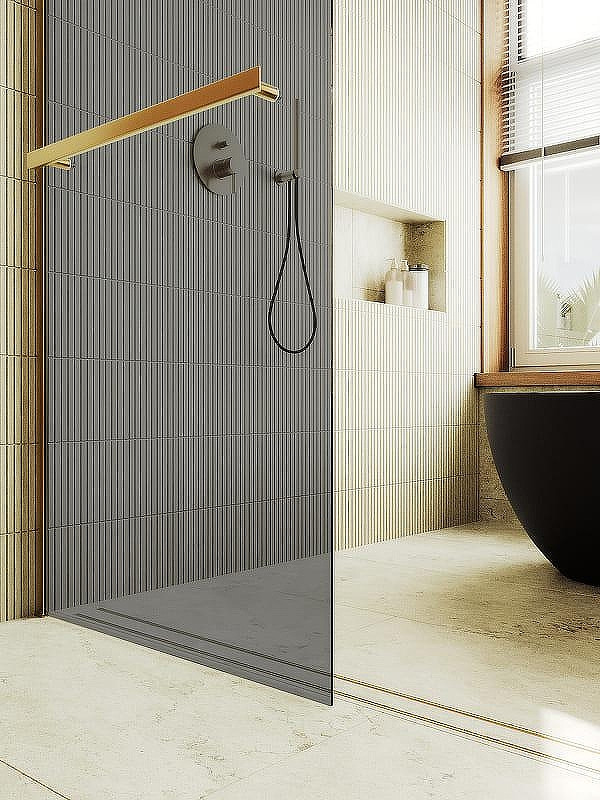 Душевая стенка MaybahGlass 99x195 / MGD-1461-3ш (графитовое стекло/золото) — фото 5