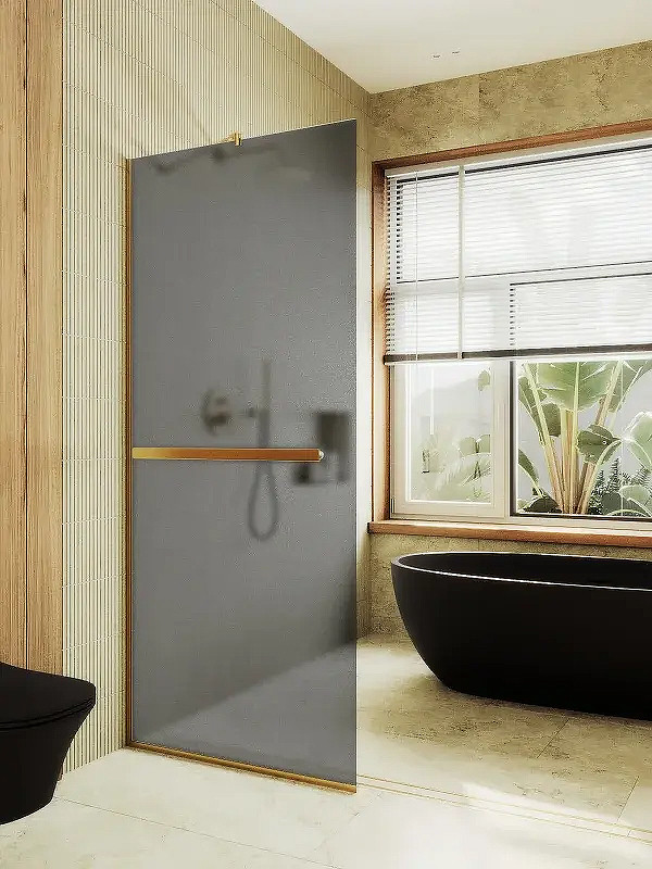 Душевая стенка MaybahGlass 99x195 / MGD-1462-3у (графитовое матовое стекло/золото)