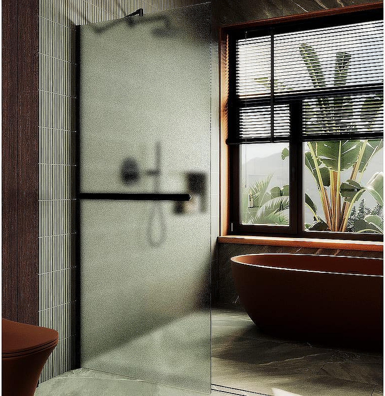 Душевая стенка MaybahGlass 99x195 / MGD-1463-6ш (сатин стекло/черный)
