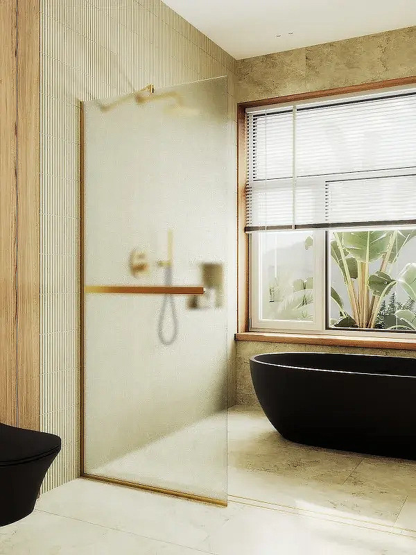 Душевая стенка MaybahGlass 99x195 / MGD-1463-3у (сатин стекло/золото)